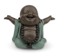 Boudha Rieur Bienvenido - Estatuilla de la Suerte - Decoración Zen y Feng Shui - para Crear un Ambiente Relajante y Espiritual - Idea de Regalo - Ancho: 6 cm - Color: Verde y Marrón - Zen'Light