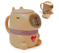 BOUFEIDA Taza de cerámica Capybara, taza con tapa, 400 ml, taza de agua capibara, regalo para mujeres, niños, niñas, hijo, hija, mejor amiga (marrón capibara)