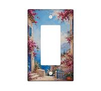 Bougainvillea - Cubierta para interruptor de luz basculante individual, linterna costera mediterránea, océano, verano, plástico, azul, tamaño estándar, placa decorativa para dormitorio, baño, cocina