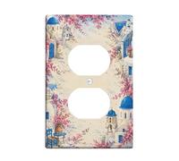 Bougainvillea - Cubiertas dúplex para pared, mesa de silla rústica mediterránea, de plástico, color azul, tamaño estándar, para tomas eléctricas, para dormitorio, baño, cocina, decoración de entrada