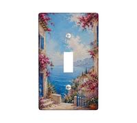 Bougainvillea - Placa de cubierta de interruptor de luz, linterna costera mediterránea, océano, verano, plástico, tamaño estándar, placas decorativas de pared para dormitorio, baño, cocina, entrada