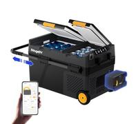 BougeRV CRD2 40L Nevera Portátil con Batería Recargable de 173Wh Doble Puerta Dos Zonas con Ruedas Congelador Refrigerador Compresor 12/24V 220V para Coche App Control -20 a 20 °C (Asa de Aluminio)