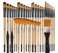 Bougimal Juego de Pinceles acrílicos, 32 Pinceles de Acuarela,Pinceles de Artista con Pinceles Redondos, Cuadrados, Planos y de Abanico para Artistas y Principiantes a la Pintura