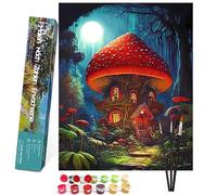 Bougimal Painting By Numbers adultos paisaje sin Marco incluyendo pinceles y pinturas acrílicas - 40 x 50 cm, Casa de setas de fantasía