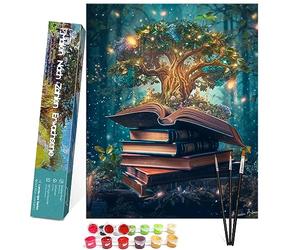 Bougimal Painting By Numbers adultos paisaje sin Marco incluyendo pinceles y pinturas acrílicas - 40 x 50 cm, Árbol mágico