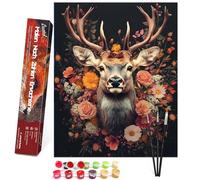 Bougimal Pintura por Números Adultos Animal con Pinceles y Pinturas Acrílicas - 40 x 50 cm, Sin marco, Ciervo en un mar de flores 2