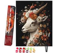 Bougimal Pintura por Números Adultos Animal con Pinceles y Pinturas Acrílicas - 40 x 50 cm, Sin marco, Ovejas en un mar de flores