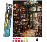 Bougimal Pintura por Números Adultos Paisaje con Pinceles y Pinturas Acrílicas - 40 x 50 cm, Sin marco, Biblioteca 2