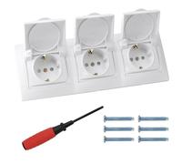 BouGPeng Enchufe de Parerd Empotrable de 3 Vías Base de Enchufe 16A 250V Enchufe con Tapa todo en uno Toma de Corriente Empotrada con Marco con Caja para Empotrar y Cubierta para Cocinas Baños-Blanco