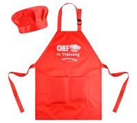 Bouiexye Juego de delantal y gorro de chef para niños, delantales ajustables para niños con 2 bolsillos grandes para niñas y niños, para cocinar, hornear, pintar, regalo, rosso, L