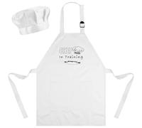 Bouiexye Juego de delantal y sombrero de chef para niños, delantales ajustables con 2 bolsillos grandes para niñas, niños, cocina, hornear, pintura, regalo (blanco)