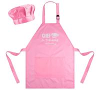 Bouiexye Juego de delantal y sombrero de chef para niños, delantales ajustables con 2 bolsillos grandes para niñas, niños, cocina, hornear, pintura, regalo (rosa claro)