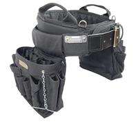 BOULDER BAG Professional Electrician's MAX Combo con cómodo cinturón de herramientas de soporte de espalda, hebilla de cinturón de cuero, cinturón de trabajo resistente, negro (cintura mediana de 28