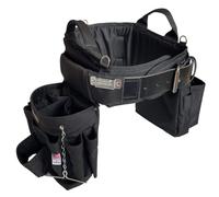 BOULDER BAG Ultimate Electrician's MAX Combo con cinturón de herramientas de soporte de espalda cómodo, hebilla de cinturón de cuero, cinturón de herramientas resistente, negro, (cintura mediana de 28