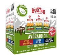 Boulder Canyon Paquete variado de papas fritas estilo hervidor de aceite de aguacate, 18 unidades, sin gluten, sin OMG, barbacoa de nogal, sal marina clásica, sal marina y pimienta agrietada (bolsas