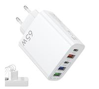 BOULESENM Cargador de 65 W, Cargador rápido Multi USB PD y QC3.0, Cárgador de Fuente de Alimentación con Conector USB C de 65 W y 5 Puertos, Toma USB, Cargador Universal