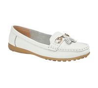 Boulevard Camila Mujer Clásico Elegante Cuero Casual Borla Mocasines Blanco