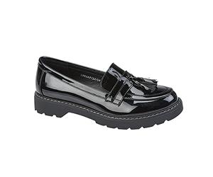 Boulevard Mocasines de tacón bajo con borlas para mujer, color negro charol, Black, 39 EU
