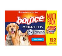 Bounce Bounce - Hojas secadoras suavizantes para pelo de mascotas y pelusas con 3 pelos de mascotas, aroma fresco, 180 unidades, hojas de secadora Bounce
