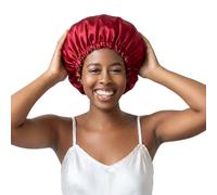 Bounce Curl Gorro reversible de satén, banda ajustable de satén, gorra de noche que reduce el encrespamiento para cabello ondulado, rizado y rizado, color rojo