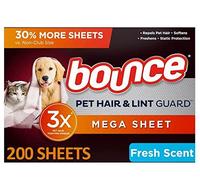 Bounce Pet Hair and Lint Guard Mega - Hojas de secado con 3 peluches para mascotas, aroma fresco (200 quilates)