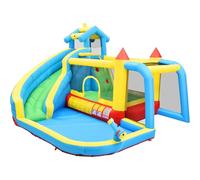 Bouncy Castle para niños 5 en 1 con ventilador, parque acuático inflable con tobogán, plataforma de salto, piscina y red de fútbol, castillo hinchable al aire libre para jardín, tela Oxford