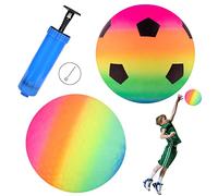 Bouncy Kickball Rainbow Beach Ball, 2 unidades de PVC arco iris pelota de entrenamiento con bomba waterpolo playa niños playera bola de juego pelota de agua bola de rebote para patio trasero parque