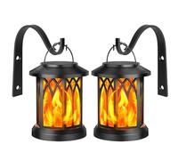 Boundbreed Upgraded Flame Solar Lantern Outdoor,Linterna solar Flickering Flame,Auto On/Off Decorative Fire Lanterns for Halloween Yard Patio Lawntable,Solars Fire Bowls for Outside (2)