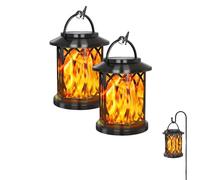Boundbreed Upgraded Flickering Flame Solar Lantern Outdoor Waterproof Light, Hanging Auto On/Off Decorative Fire Lanterns for Yard Patio Lawntable Garden Decor,Halloween Yard Patio Lawntable(A*2)