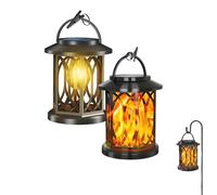 Boundbreed Upgraded Flickering Flame Solar Lantern Outdoor Waterproof Light, Hanging Auto On/Off Decorative Fire Lanterns for Yard Patio Lawntable Garden Decor,Halloween Yard Patio Lawntable(A+B)