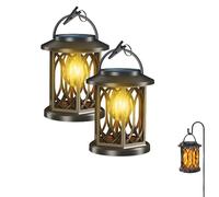 Boundbreed Upgraded Flickering Flame Solar Lantern Outdoor Waterproof Light, Hanging Auto On/Off Decorative Fire Lanterns for Yard Patio Lawntable Garden Decor,Halloween Yard Patio Lawntable(B*2)
