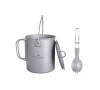 Boundless Voyage Pote de Titanio al Aire Libre de 750ml con Tapa Tapa de asa Plegable Acampar Senderismo Picnic Ultraligero Botella de Agua portátil Taza Spork
