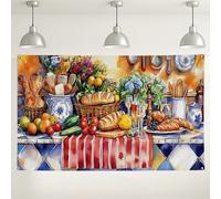 Bountiful Harvest - Fondo de pared de cocina, arte decorativo de pared vibrante de frutas y pan, fondo rústico para interiores y exteriores, para eventos culinarios, celebraciones de otoño, 71 x 43
