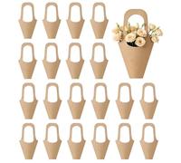 Bouquet Bags - 20pcs Floral Cone Wrapping Sleeves Handle for Gift Flowers | Transparent Paper with Resin Wrap, Holders for Wedding Birthday Graduation Holiday Ceremony Party
