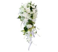 Bouquet de boda, 9.1x21.7 pulgadas lágrimas románticas ramas nupciales, ramo de rosas artificiales en cascada para novias que sostienen el centro de decoración del centro de la boda estilo 1, ramo de