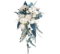 Bouquet de boda, 9.1x21.7 pulgadas lágrimas románticas ramas nupciales, ramo de rosas artificiales en cascada para novias sosteniendo el centro de decoración de la pieza de la boda 2, ramo de novia,