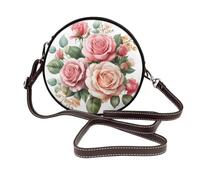 Bouquet Of Roses - Bolso cruzado redondo de piel para mujer, diseño de acuarela