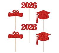 Bouquet Toppers - 6 Pack 2026 Ceremony Decorations | Season Vase Plugs Cake Toppers | Party Theme Decor Supplies. Glitter Paper, Black Red Blue.