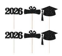 Bouquet Toppers - 6 Pack 2026 Ceremony Decorations | Season Vase Plugs Cake Toppers | Party Theme Decor Supplies. Glitter Paper, Black Red Blue.