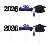 Bouquet Toppers - 6 Pack 2026 Ceremony Decorations | Season Vase Plugs Cake Toppers | Party Theme Decor Supplies. Glitter Paper, Black Red Blue.