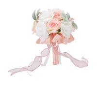 Bouquets de boda Bridal Bridal Holding Sosting Flowers Artificial Rose Hand Bouquet Soft Ribbon Elegante romántico para la fiesta de bodas Decoración de la novia de la novia PE PE (Rosado)