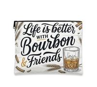 Bourbon Friends - Bolsa de maquillaje vintage rústica para adultos, organizador portátil de lona con cremallera, uso diario, Blanco, 7x9 Inch, Bourbon