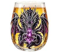 Bourbon Glasses - Copas de vino de whisky sin tallo con diseño de dragón 3D | Vasos de bar para bar, fiesta, vacaciones, cena, hogar, restaurante, club, banquete, celebración