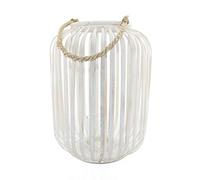BOURGH VILLAPIANA Farol de bambú - Madera natural portavelas blanco, 42 cm de alto, con asa, portavelas de cristal - Adecuado como decoración de balcón y para jardín, terraza y vivienda