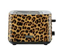 Bourgini Tostadora Panther con diseño de pantera, 2 rebanadas, ranuras extra anchas, grado de tostado ajustable, función de descongelación y calentamiento, bandeja recogemigas extraíble para una