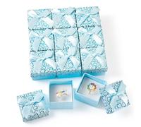 Boutigem 12 cajas de almacenamiento de cartón para anillos, color azul cielo, pequeñas cajas de regalo cuadradas de cartón para joyas, 5,05 x 5,05 x 3,8 cm, para el día de San Valentín, Navidad,