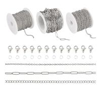 Boutigem 3 rollos de cadenas de cable de acero inoxidable de 15 m, kit de fabricación de pulseras, collares, cadena de cable de metal trenzado, cadenas de eslabones ovalados para hacer joyas