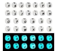 Boutigem 52 cuentas de silicona con letras A-Z de 12 mm, brillan en la oscuridad, para manualidades y joyería, color blanco