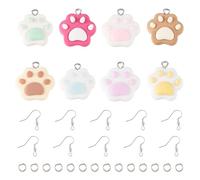 Boutigem 8 pares de dijes de resina con estampado de huellas de animales en 3D, diseño de huellas de gato y perro, con ganchos para pendientes, pendientes, collares, kit de fabricación de joyas,