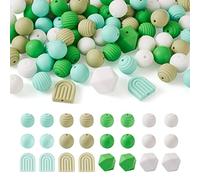 Boutigem 88 cuentas de silicona verde arcoíris hexagonales en espiral redondas de goma sueltas de silicona a granel para manualidades, llaveros, fabricación de joyas